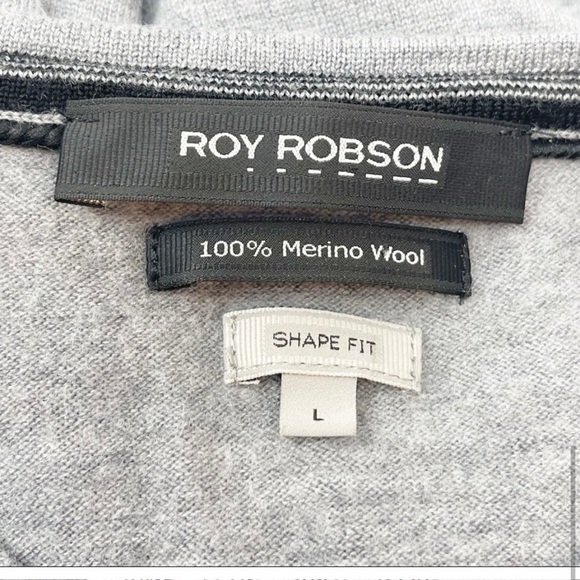 ROY ROBSON Men’s Gray V-Neck Merino Wool SHAPE FIT Pull Over Sweater Size Large - Picture 7 of 8